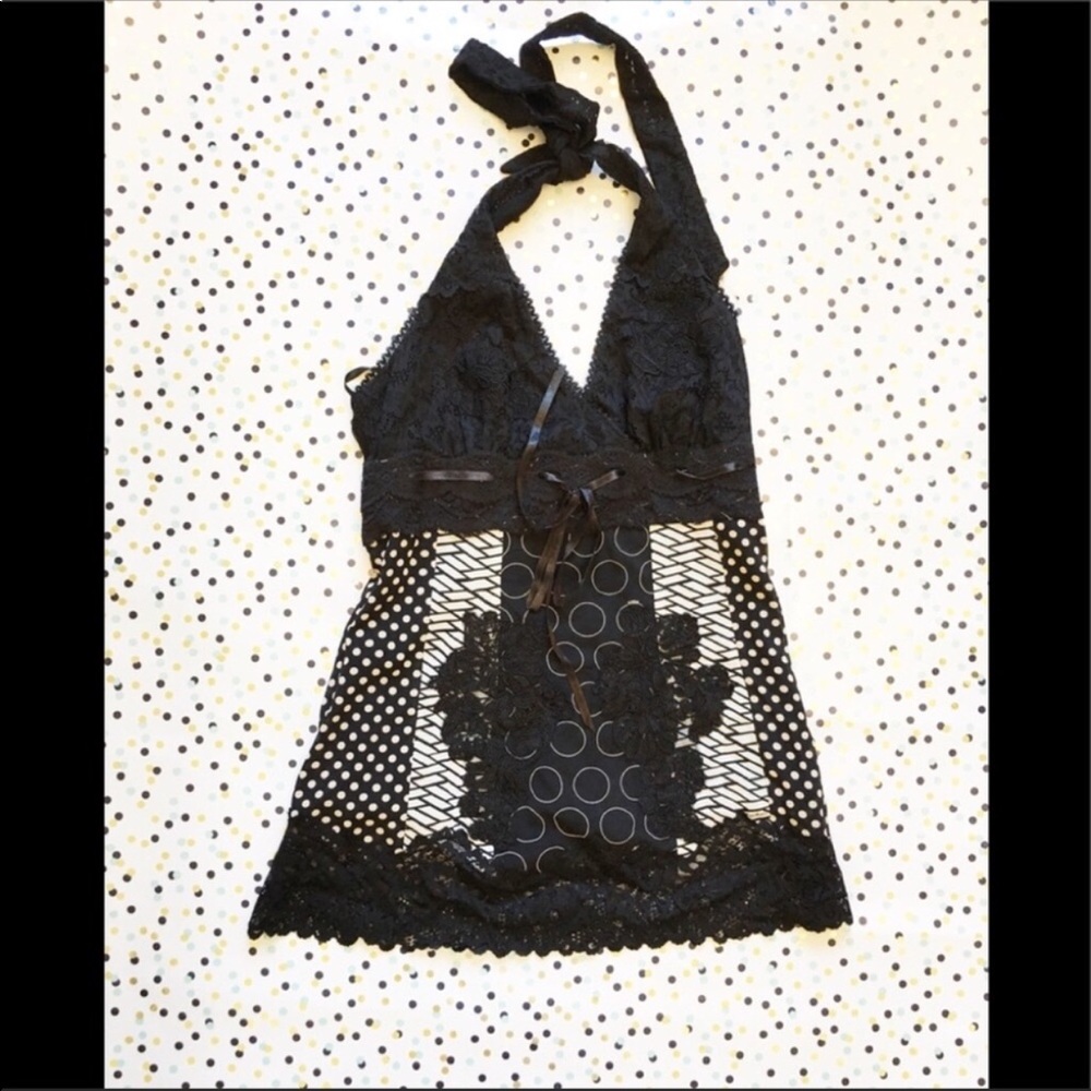 Bebe Black Lace Halter Top